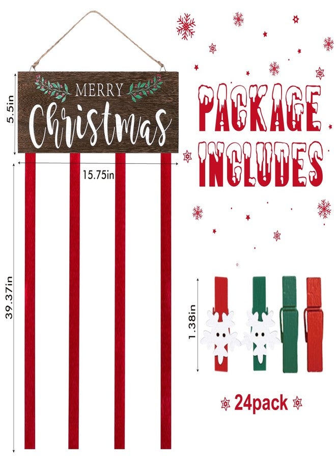 KORMMCO Christmas Card Holder Display, Card Holder Wall Display, Merry Christmas Wooden Decor, Xmas Hanging Picture Holders with 24 Photo Clips, Xmas Decor for Wall Door Window Home - Image 3